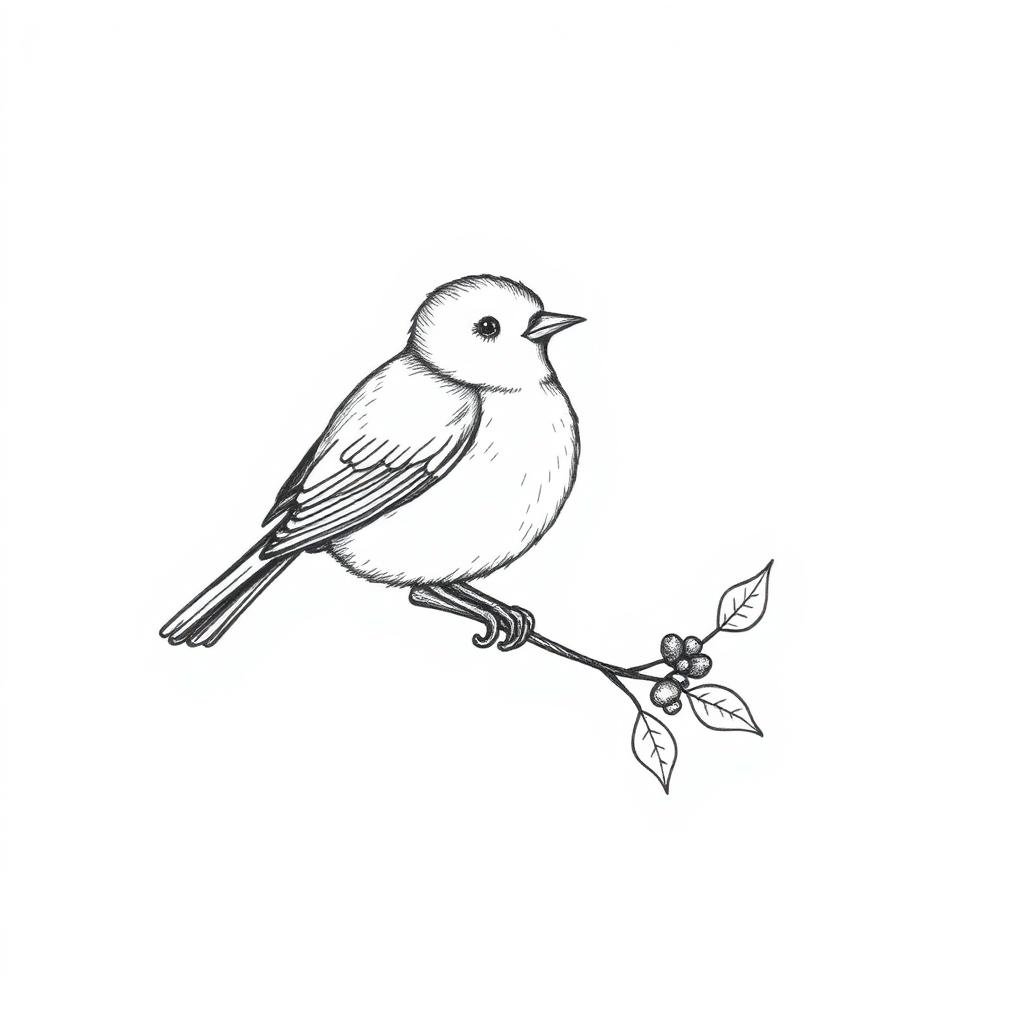 Pencil drawing of a robin perched on a sprig of holly