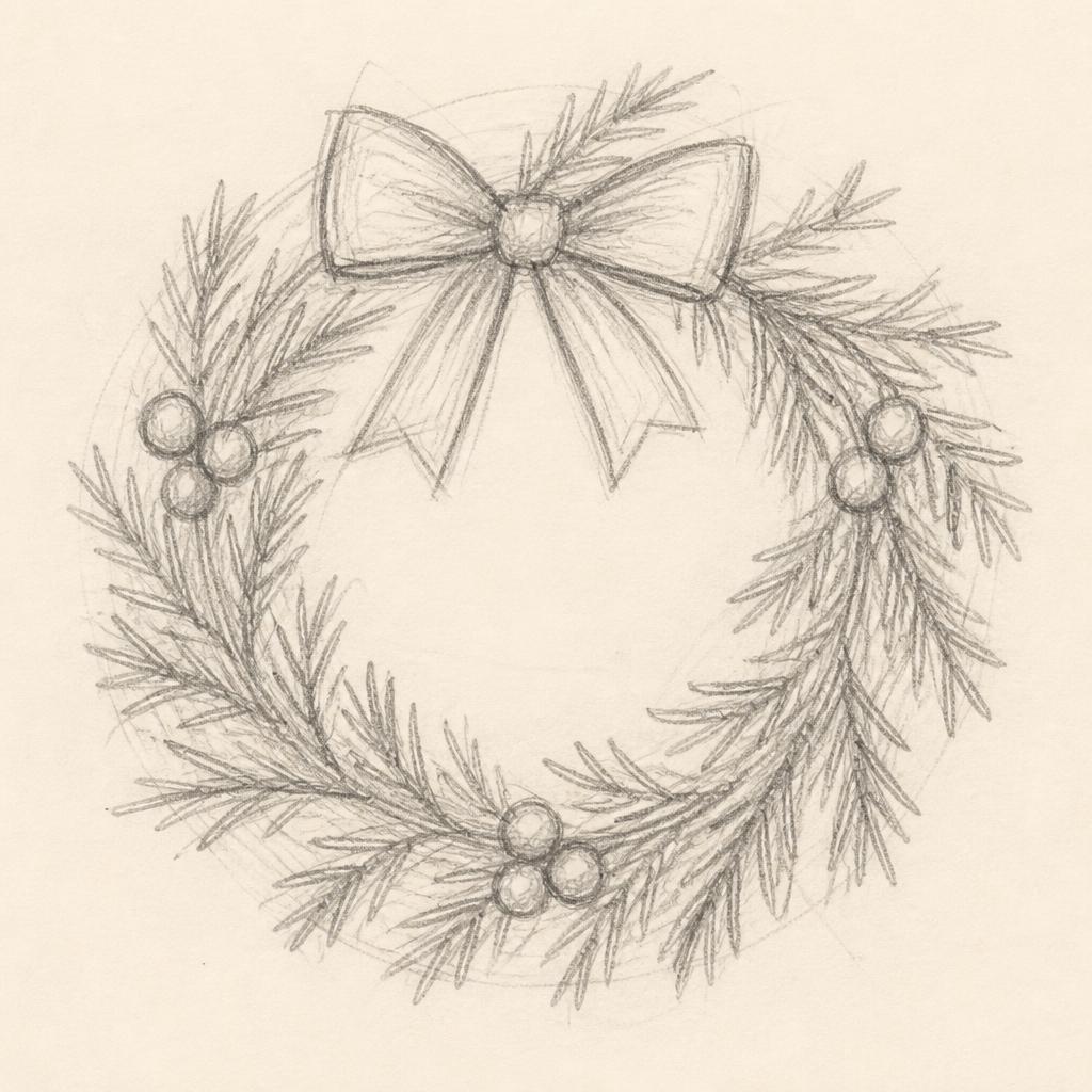 Sample idea sketch for a Christmas wreath design, not George's artwork