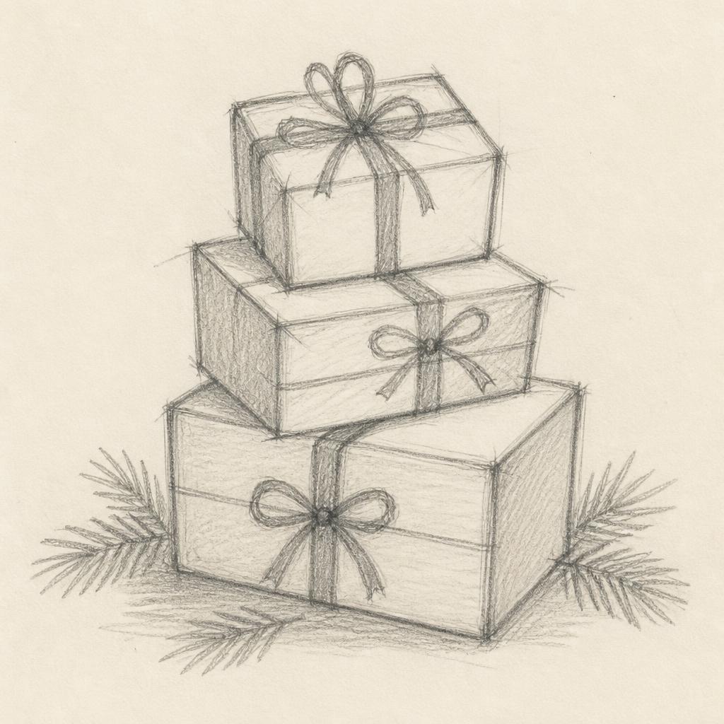Sample idea sketch for a Christmas presents design, not George's artwork